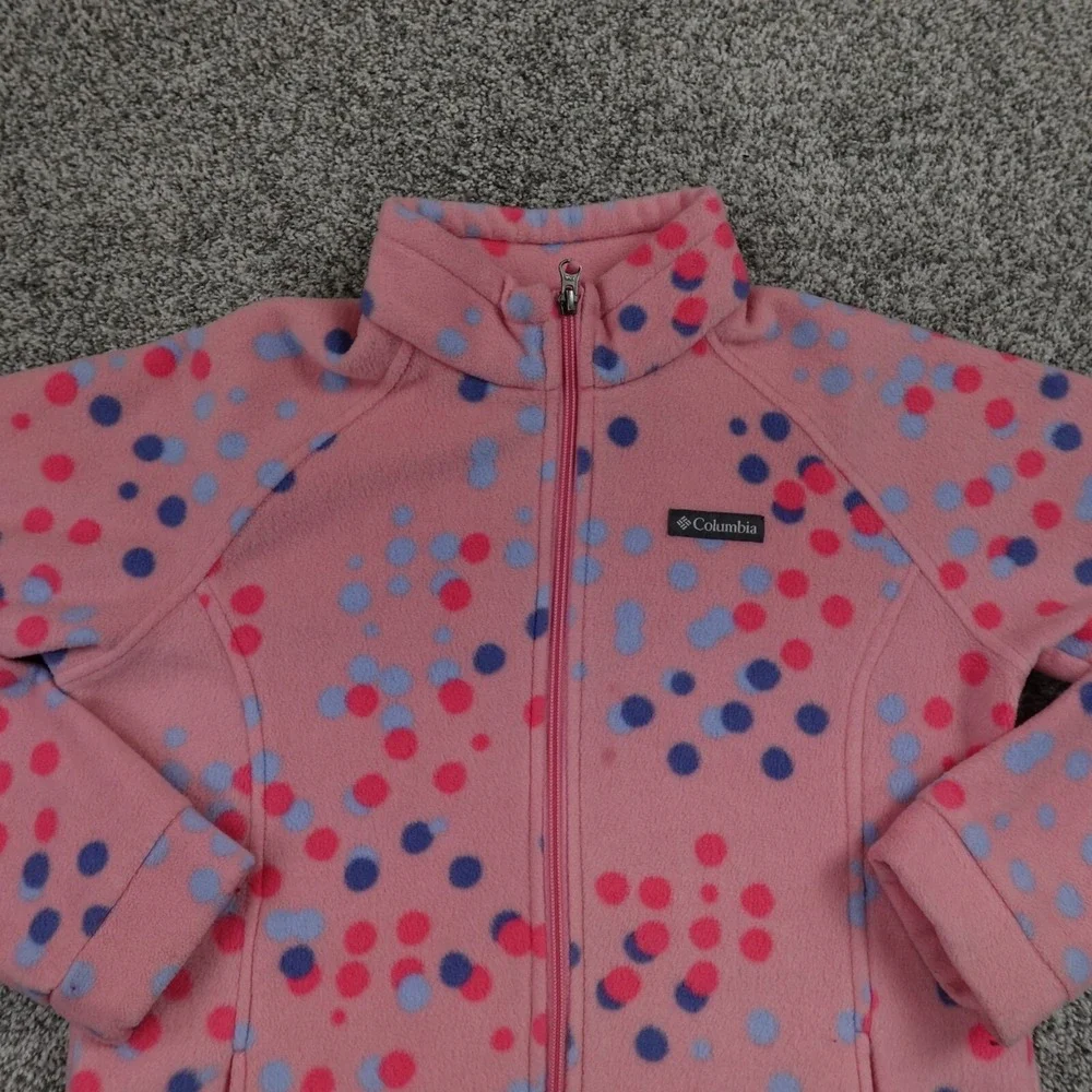 Columbia Sweater Girls XL 18/20 Pink Polka Dot Fleece Sweatshirt‎ Casual Preppy
